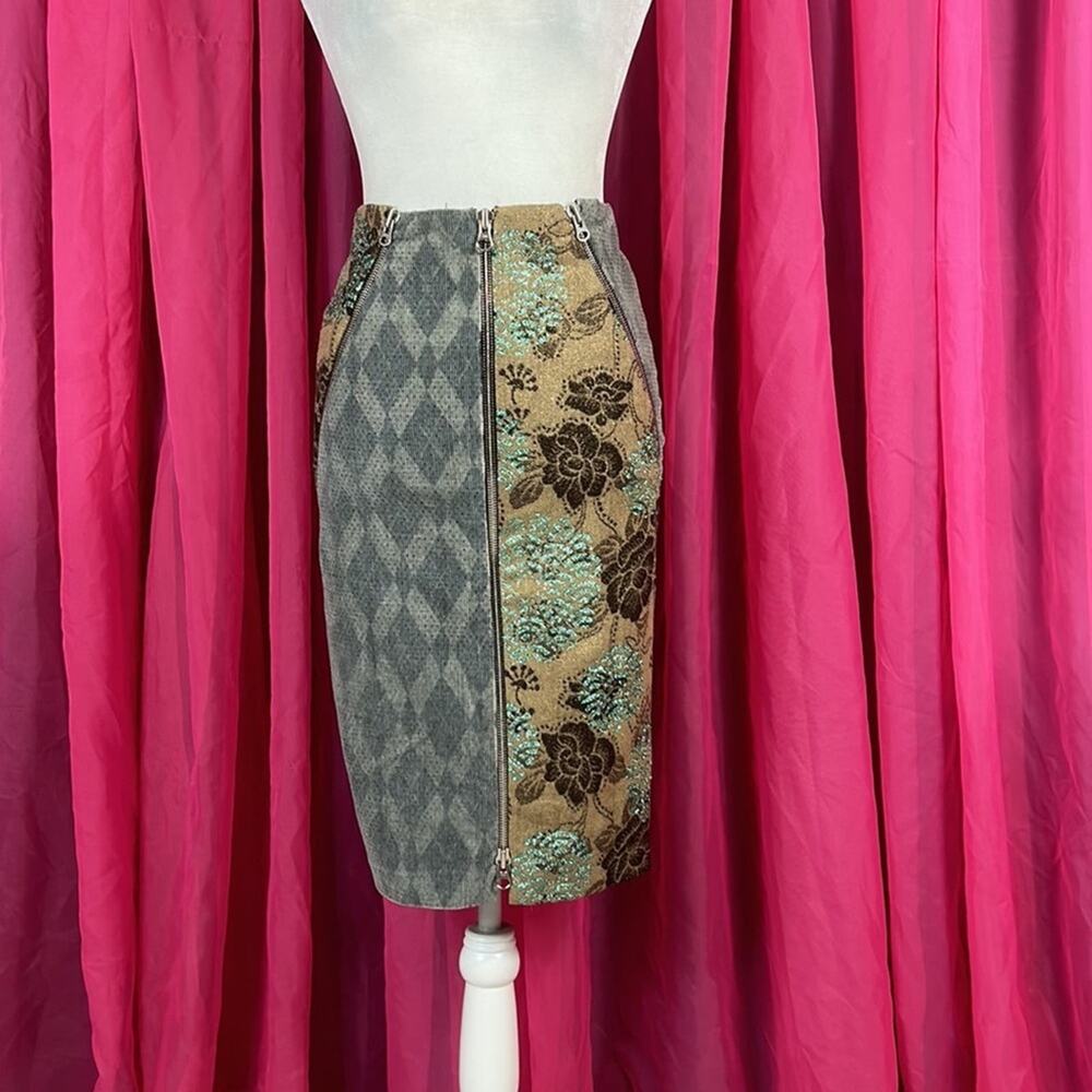 Y2K Custo Barcelona NWT 2006 slash NY zip and glitter pencil skirt, 34 or 0 - Picture 1 of 10